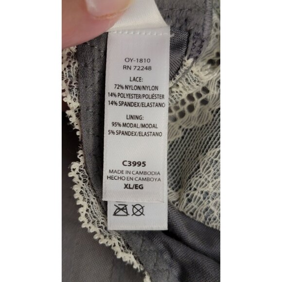 Felina XL Lace Racerback Bralette In Gray & Cream - Picture 5 of 6